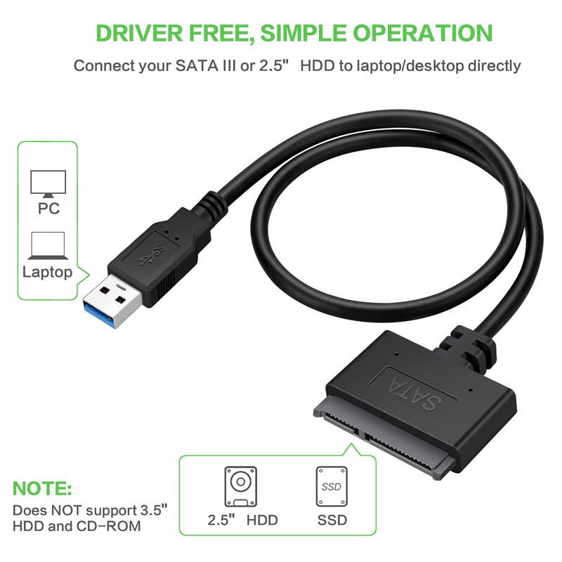 USB 3.0 Easy Drive Cable SATA to USB 3.0 Cable 2.5-inch Hard Disk Adapter Cable 0.5m - Korvel