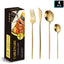 Portuguese Stainless Steel Knife Fork Spoon Golden Steak Knife Fork Set Four-Piece Tableware Set - Korvel