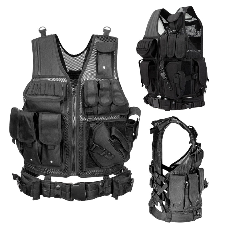 Tactical Vest for Men, Airsoft Vest, Black Molle Vest and Cap Protective Equipment, Tactical Airsoft Gear - Korvel