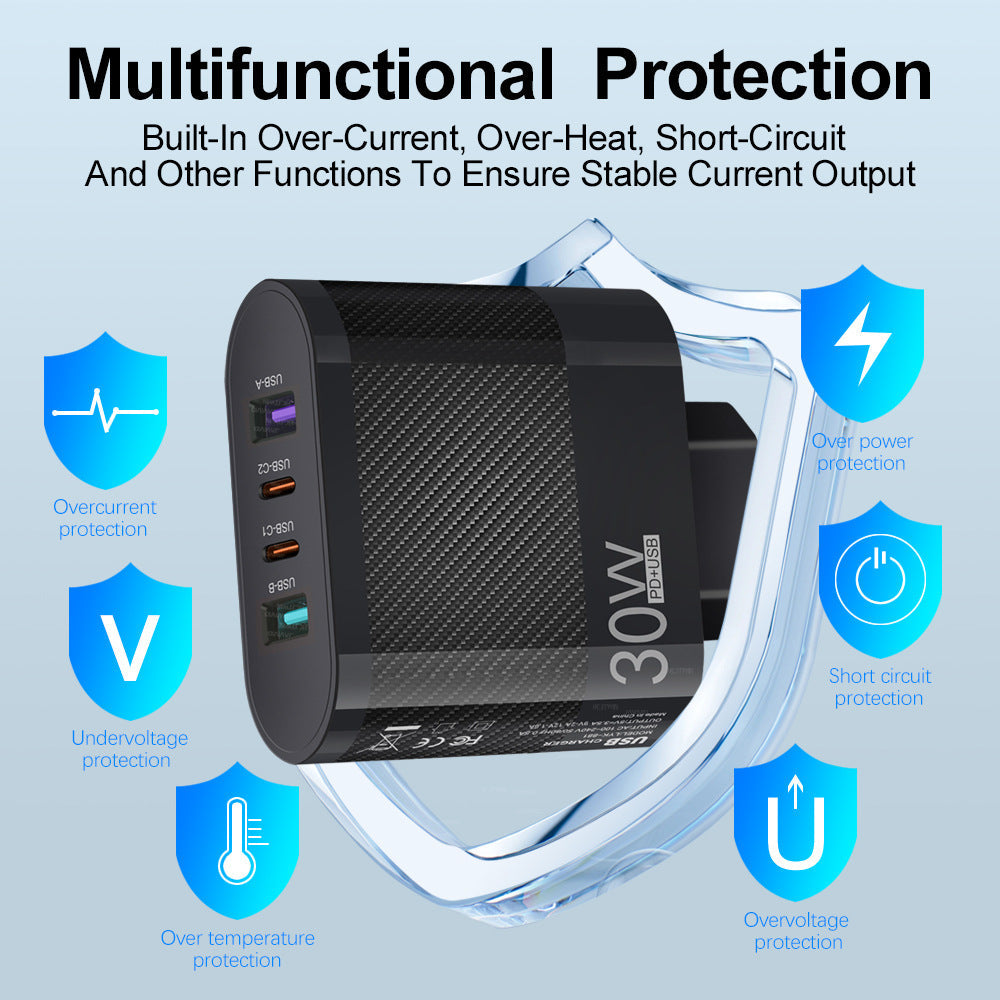 2USB Type-C 30W Mobile Phone Charger Multi Interface Travel Charging Head - Korvel