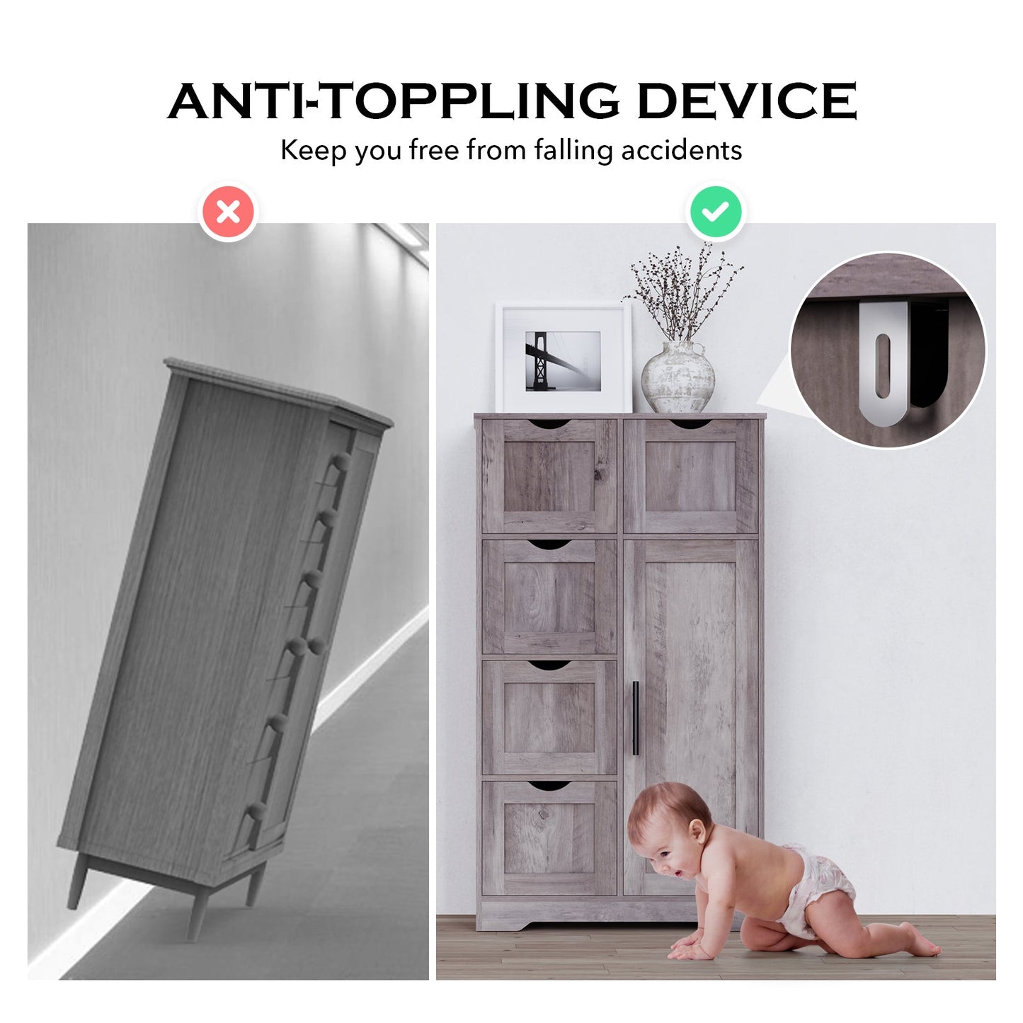 Armario de Almacenamiento de Baño Gris Elegante con 5 Cajones