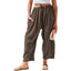 Pantalons larges en coton et lin taille haute pour femmes