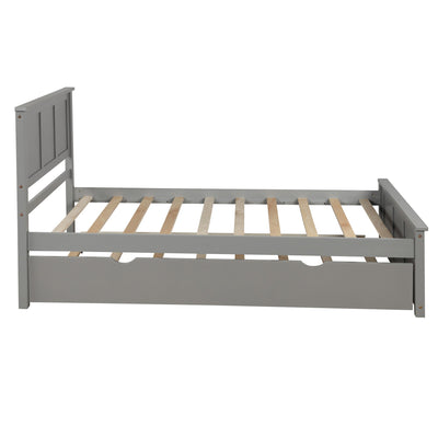 Gray Platform Bed with Twin Size Trundle Frame