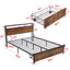 Large metal bed frame with wooden headboard and USB foot pedal, charging station, 2 drawers, LED lights, no need for box spring - Korvel