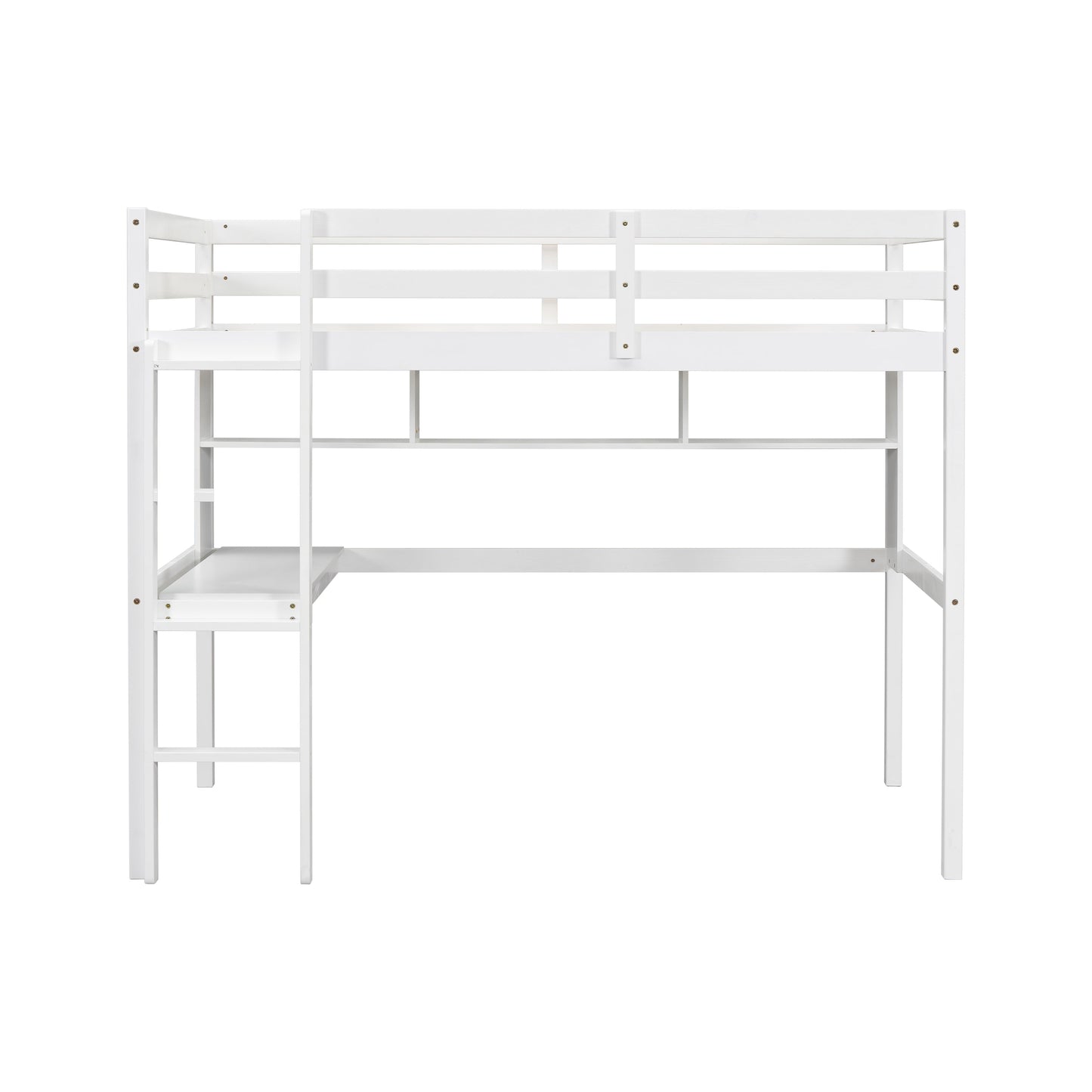 Twin Loft Bed with built-in desk and bookcase of three compartments, Guardrails and Ladder,White - Korvel