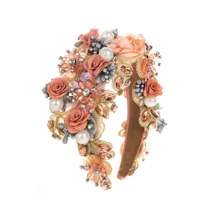 Luxury Baroque Rhinestone Pearl Flower Headband Fashion Hair Accessories For Women Trendy Party Hairband Hair Band Girl Headwear - Korvel