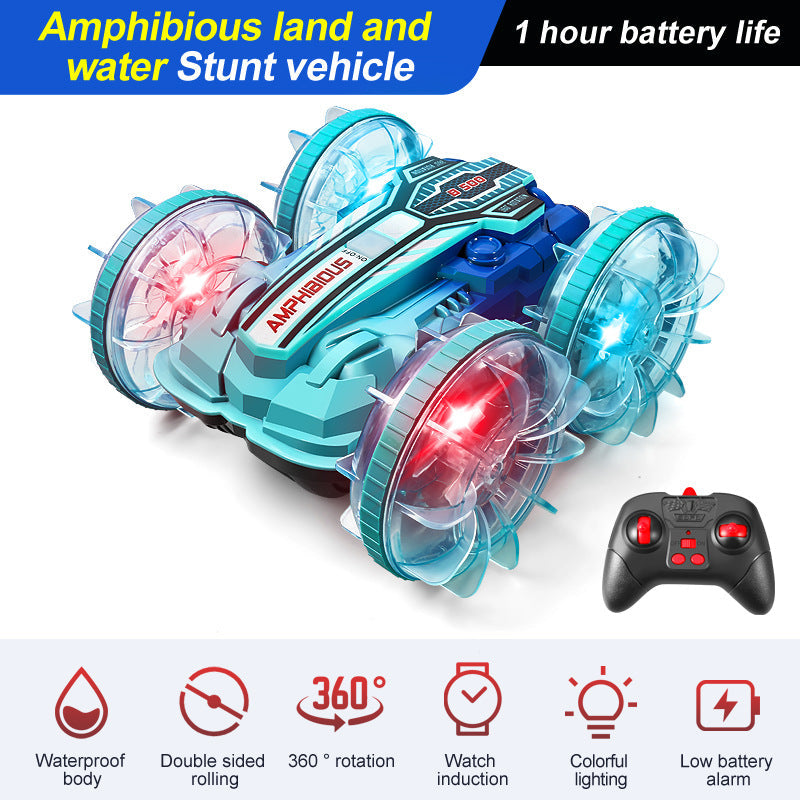 Colorful light wheel double-sided stunt amphibious remote control car watch dual control four-wheel drive power - Korvel