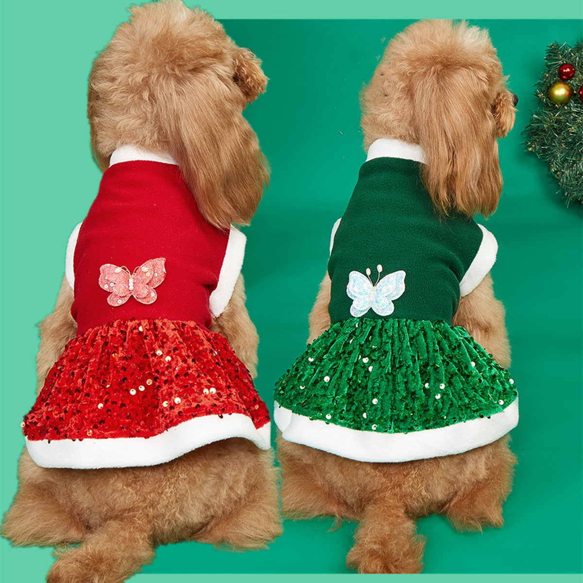 Autumn and Winter New Pet Plush Clothes Christmas Dog Dress Small Dog Teddy Dress Cat Clothes - Korvel