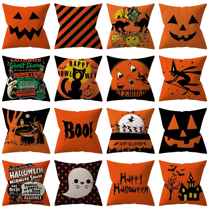 Trick or treat/pumpkin Cushion Cover 45*45cm Happy Halloween Throw Pillow Cover Happy Fall Y'all ghosts Horror Pillowcase - Korvel