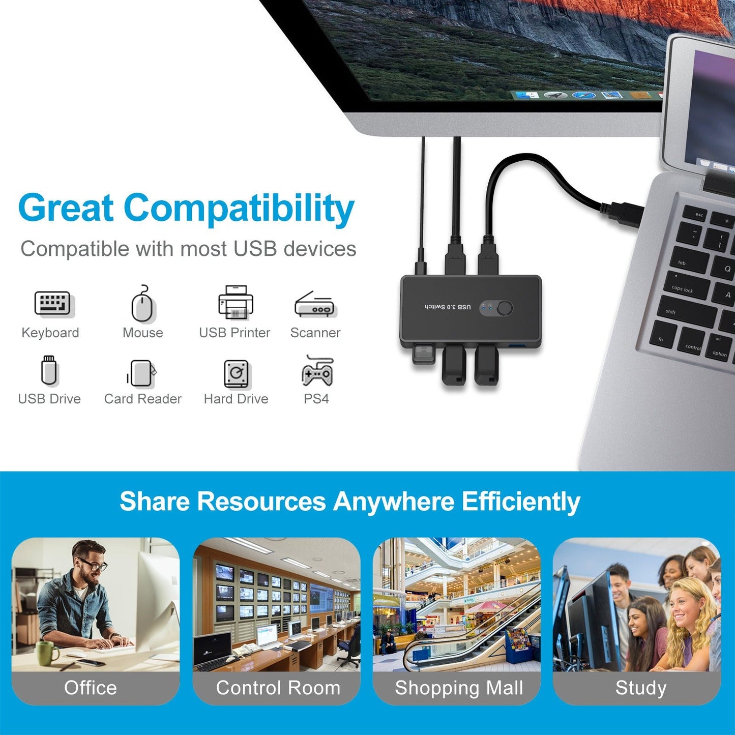 Hub de commutation USB 3.0 à 4 ports