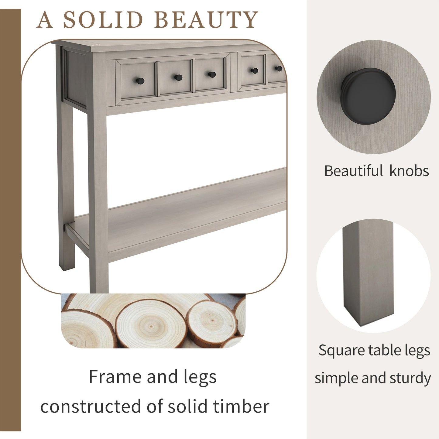 TREXM Rustic Entryway Console Table60" Long Sofa Table with two Different Size Drawers and Bottom Shelf for Storage (Gray Wash) - Korvel
