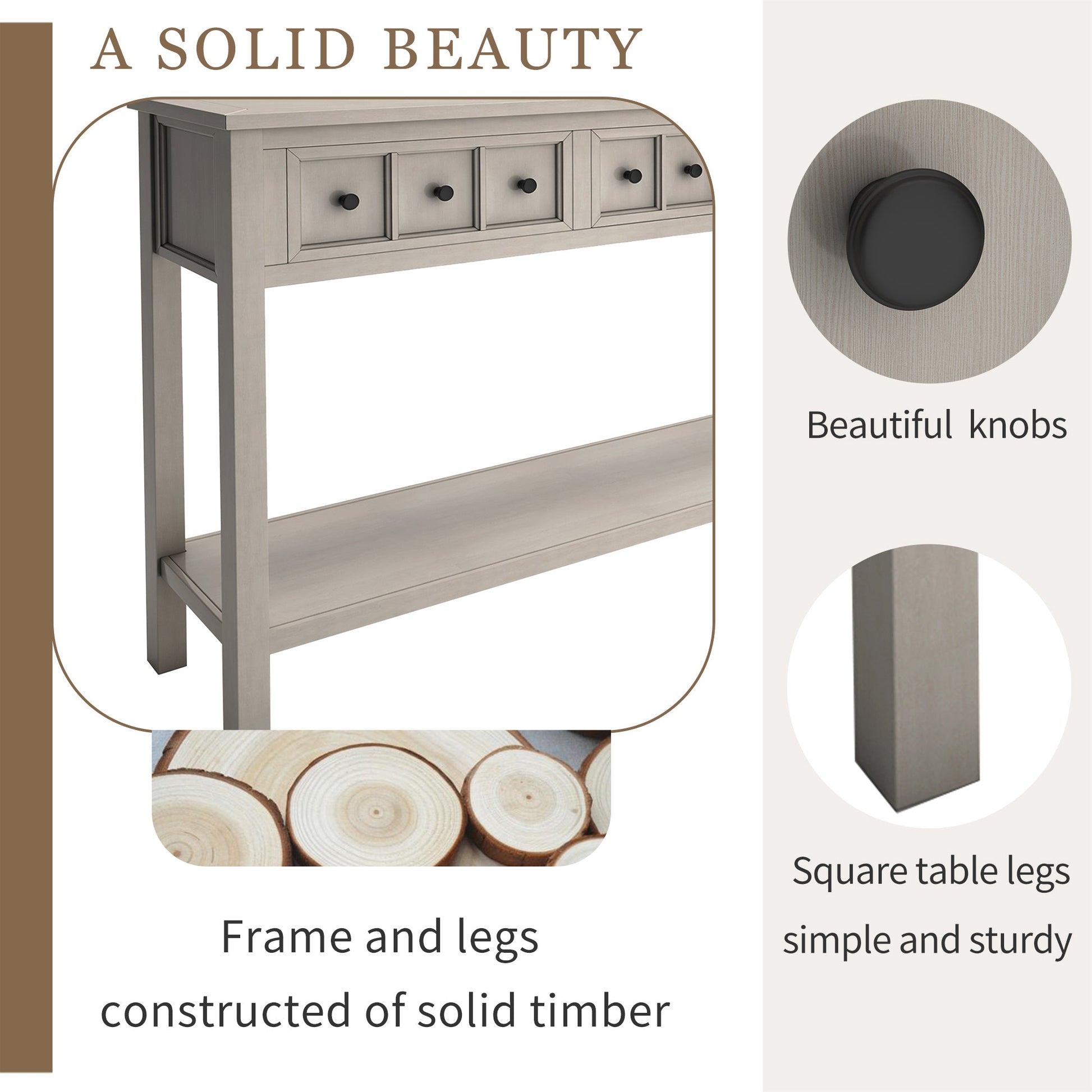 TREXM Rustic Entryway Console Table60" Long Sofa Table with two Different Size Drawers and Bottom Shelf for Storage (Gray Wash) - Korvel