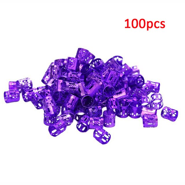 100 Pcs/set 7 Colors Mixed Beads Adjustable Hair Braids Dreadlock Beads Adjustable Hair Braid Rings Cuff Clips Tubes Jewelry - Korvel