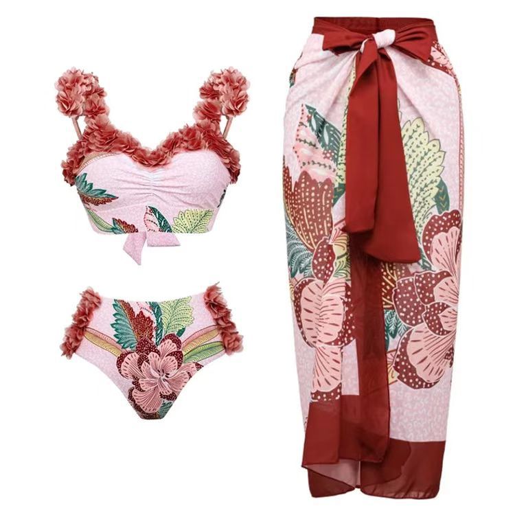 European and American conservative vacation beach hot spring swimsuit French retro one-piece bikini - Korvel