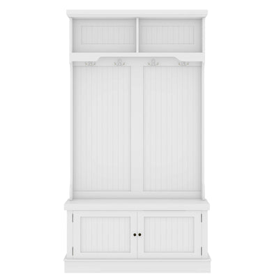 Hall Tree with Storage Shoe Bench for Entryway and Hallway, 4-in-1 Design Coat Racks with 4 Hooks for Living Room, White - Korvel