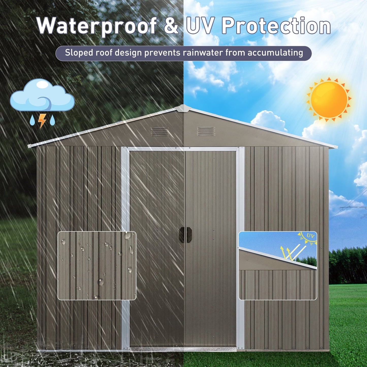 8ft x 6ft Outdoor Metal Storage Shed with Window Grey(W540S00016) - Korvel