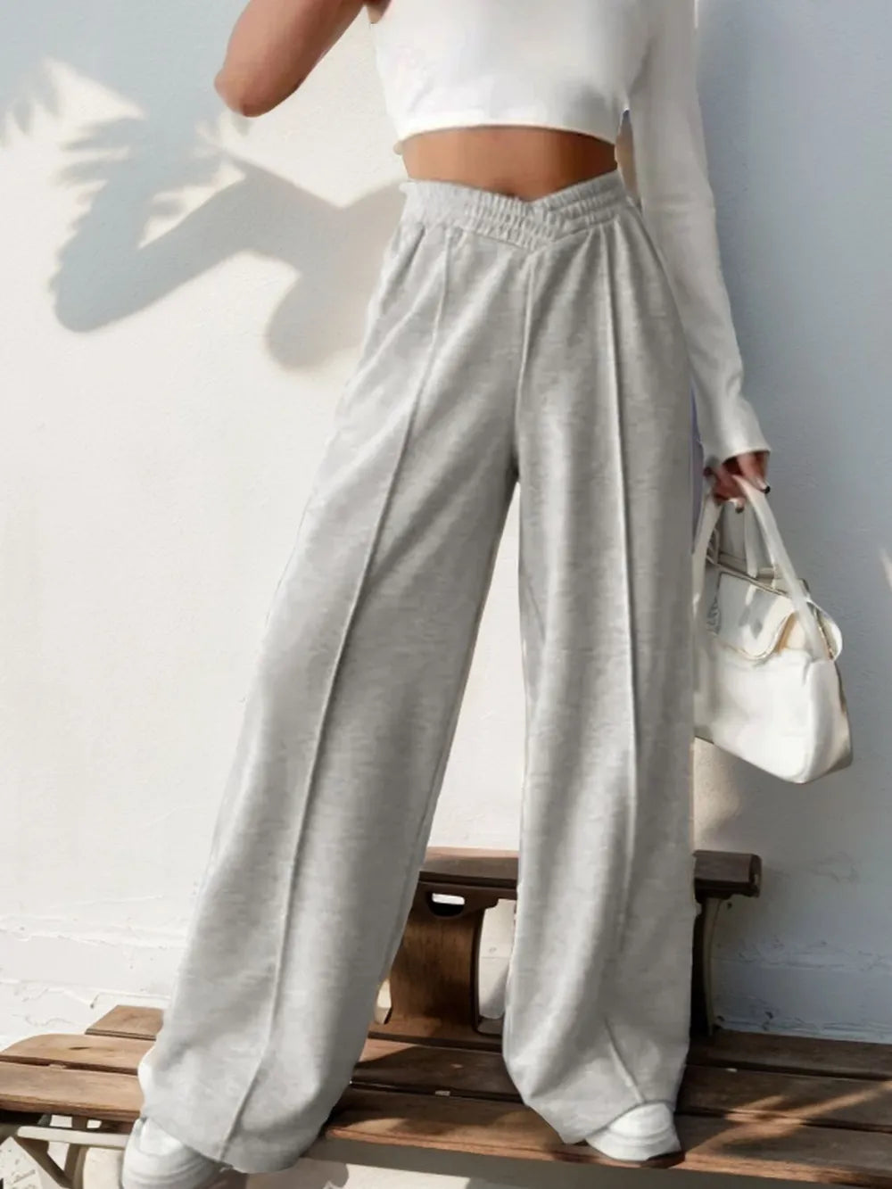 Elastic Waist Wide Leg Pants - Korvel