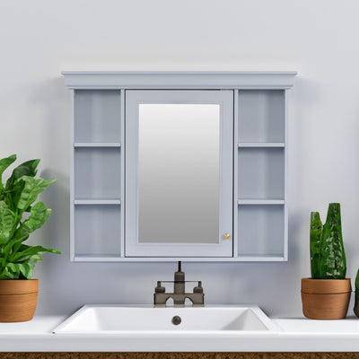 35'' x 28'' Blue Wall Mounted Bathroom Storage Cabinet with Mirror Door, Modern Bathroom Wall Cabinet with Mirror - Korvel