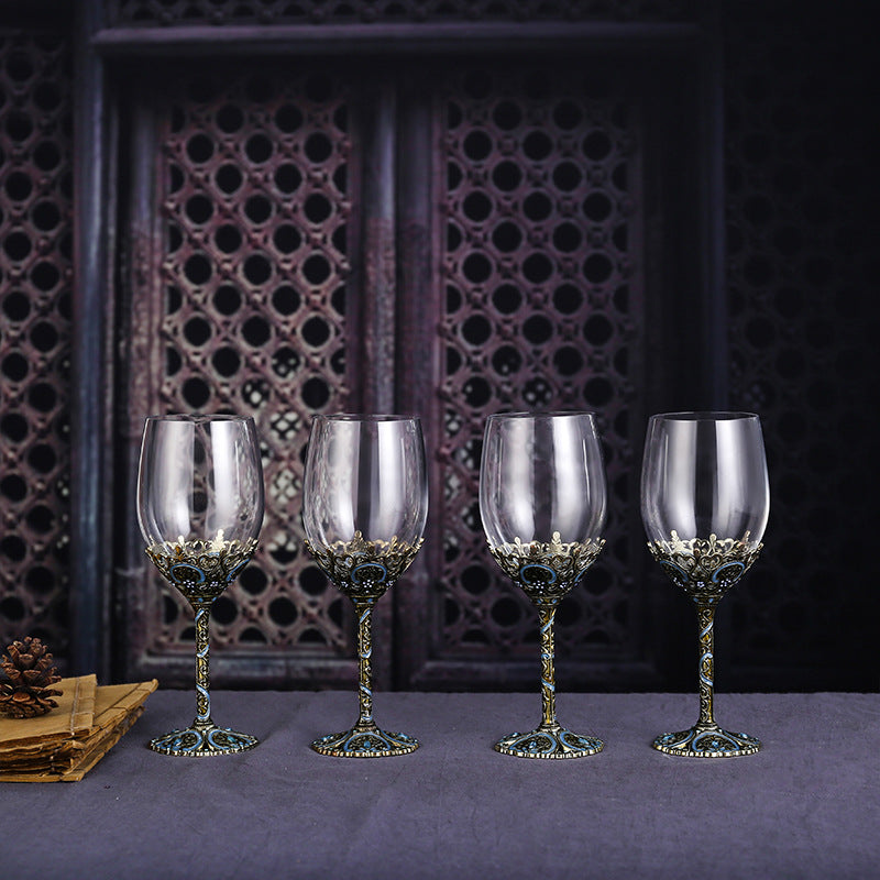 Enamel lead-free red wine cup crystal glass high footed cup decanter set - Korvel