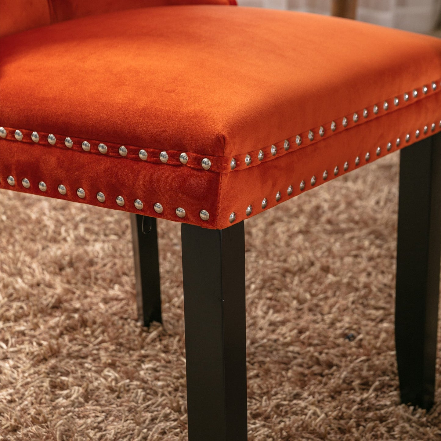Premium Velvet Upholstered Dining Chair Set - Orange