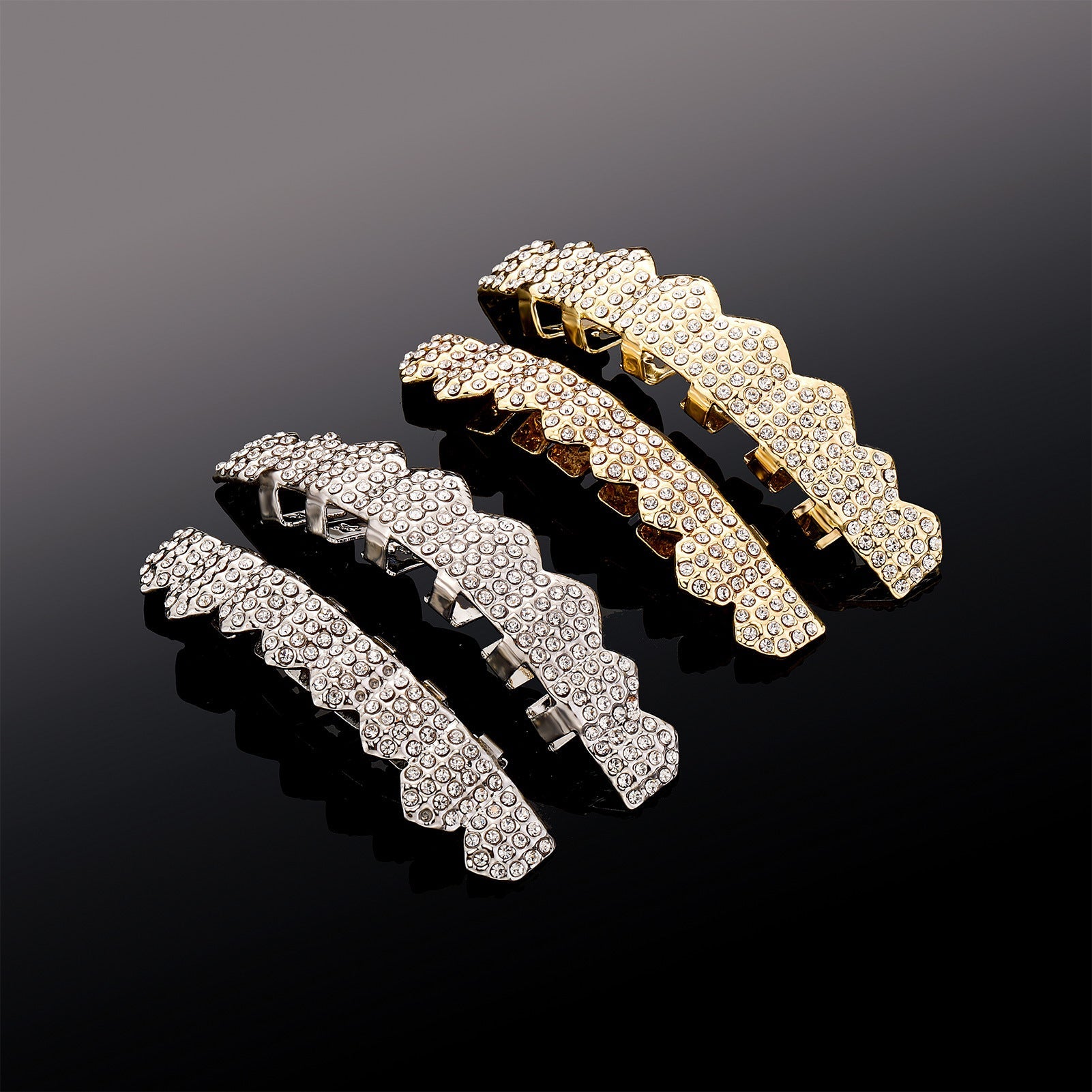 Real gold electroplated gold tooth set eight tooth full diamond hip hop tooth set tee grills - Korvel