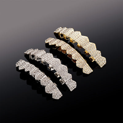 Real gold electroplated gold tooth set eight tooth full diamond hip hop tooth set tee grills - Korvel