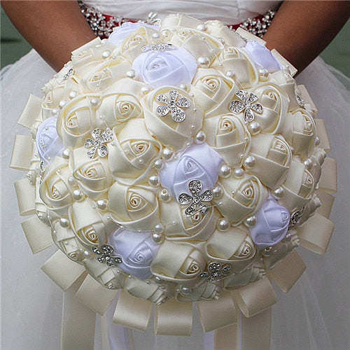 WifeLai-A Ramos De Novia Burgundy Artificial Flower Bridesmaid Wedding Bouquet - Korvel