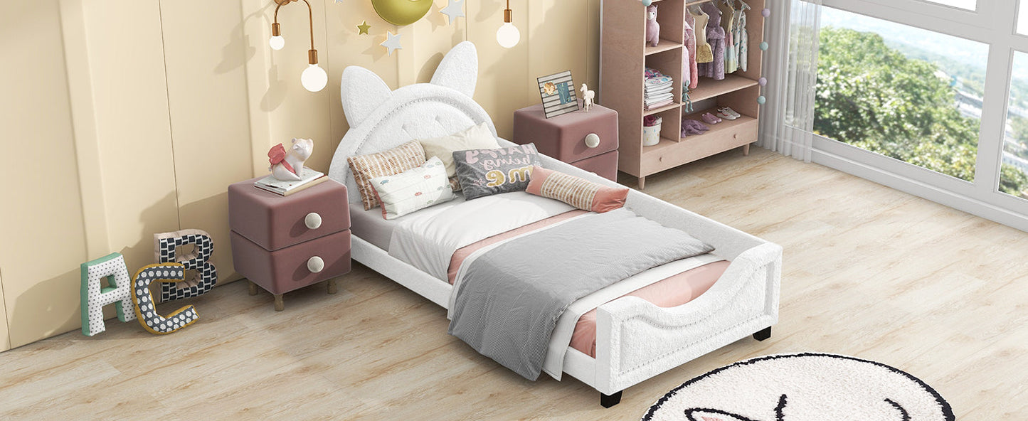 Lit de jour rembourré en polaire Teddy taille twin avec tête de lit en forme d'oreilles