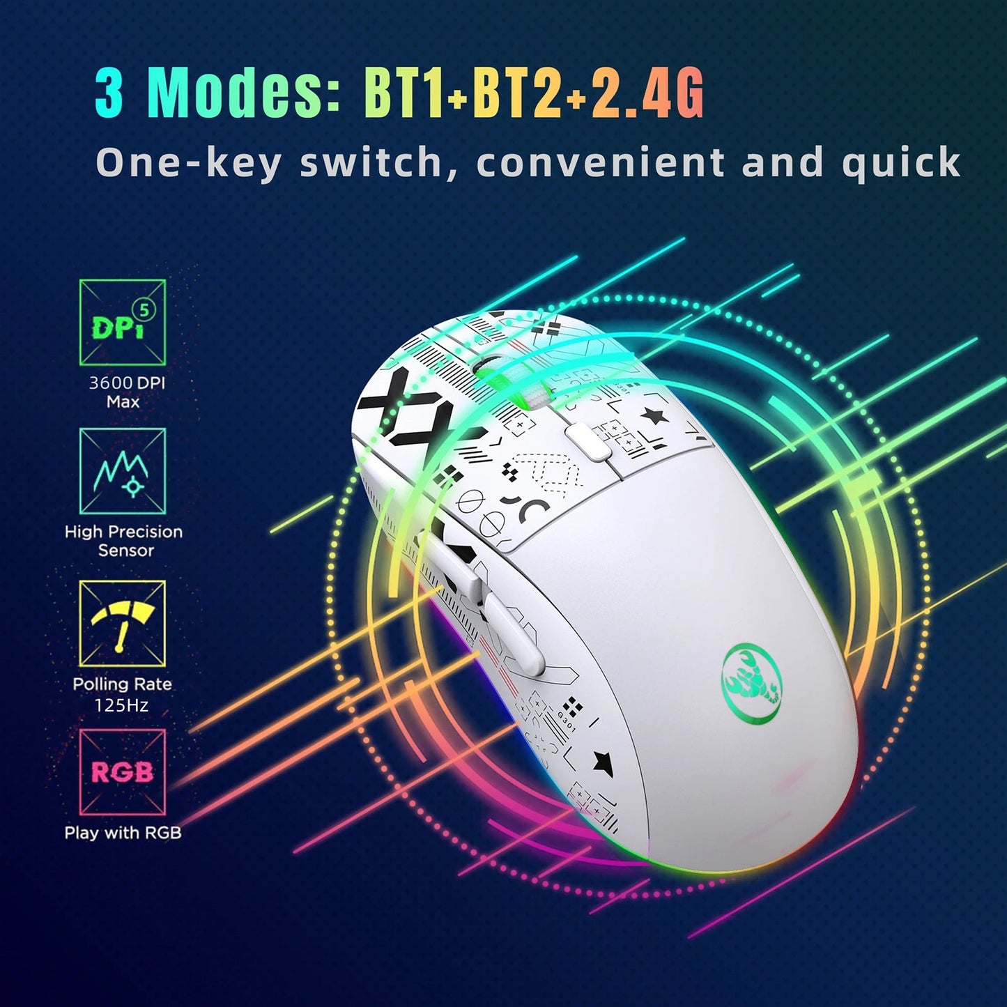 HXSJ T90 Wireless Mechanical Gaming Mouse with RGB Lighting