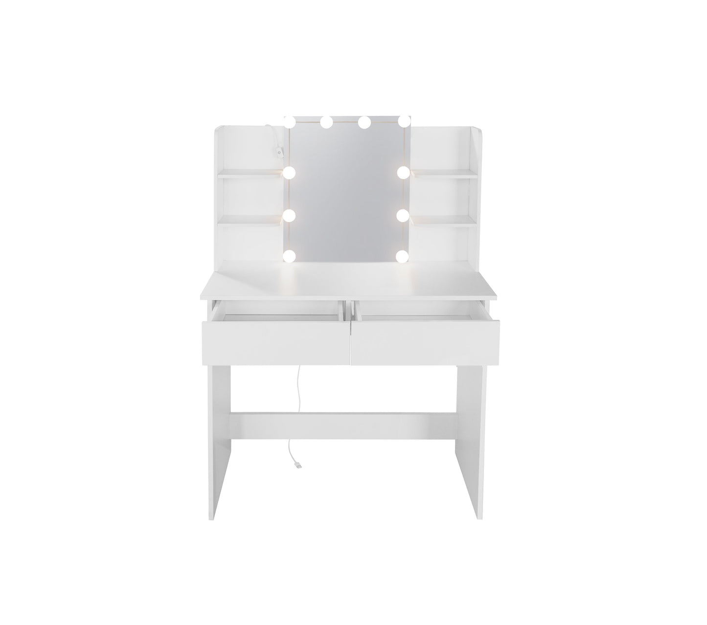 Makeup Vanity Desk With LED Lighted Mirror ,Dressing Table Set With 2 Large Drawers 10 LED Light ,White Color - Korvel