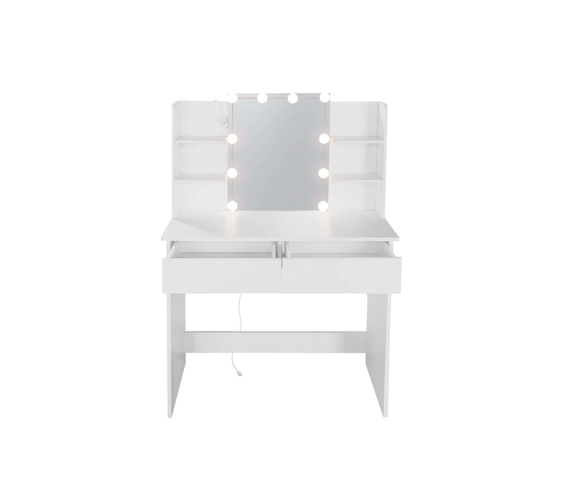 Makeup Vanity Desk With LED Lighted Mirror ,Dressing Table Set With 2 Large Drawers 10 LED Light ,White Color - Korvel