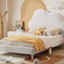 Twin Size Upholstered Cloud-Shape Bed ,Velvet Platform Bed with Headboard,No Box-spring Needed,Beige - Korvel