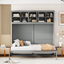 Full Size Murphy Bed Wall Bed with Top Cabinets,Gray - Korvel