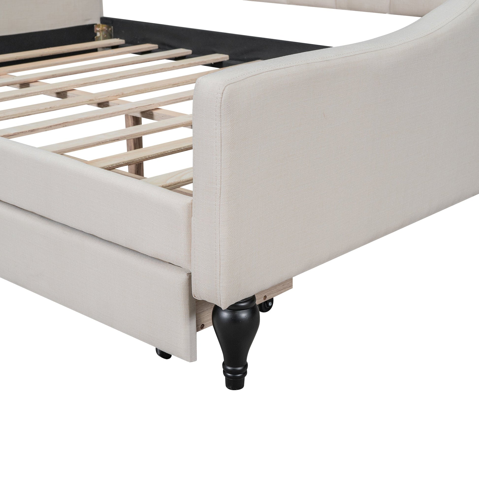 Full Size Upholstered Tufted Daybed with Two Drawers, Beige - Korvel