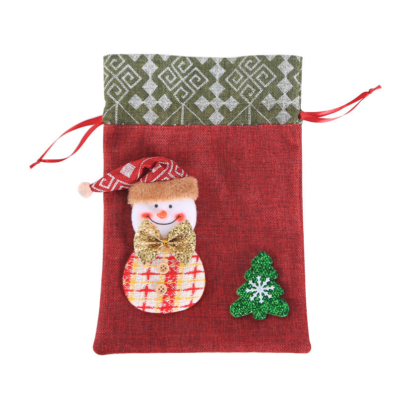 Christmas decoration gift bag, children's linen bundle mouth apple bag, candy biscuit bag, Christmas gift bag - Korvel