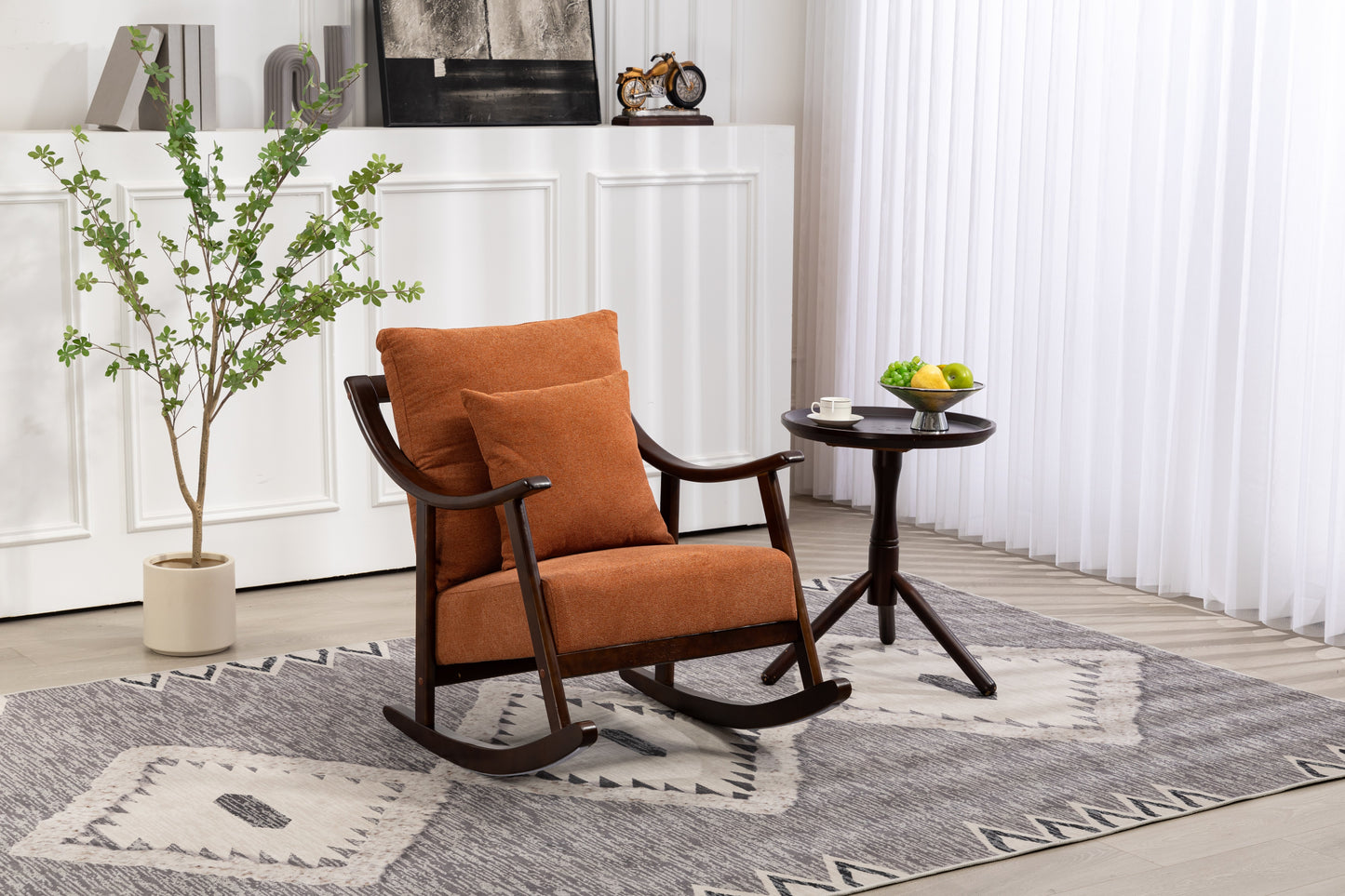 woven fabric Mid Century Modern Accent Chairs Comfy Upholstered Glider Arm Chair with Solid Wood for Living Room Bedroom Balcony - Korvel