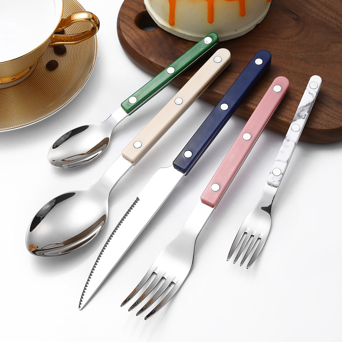 French Rivet ABS Handle Hotel Western Tableware Steak Knife Butter Knife Set - Korvel