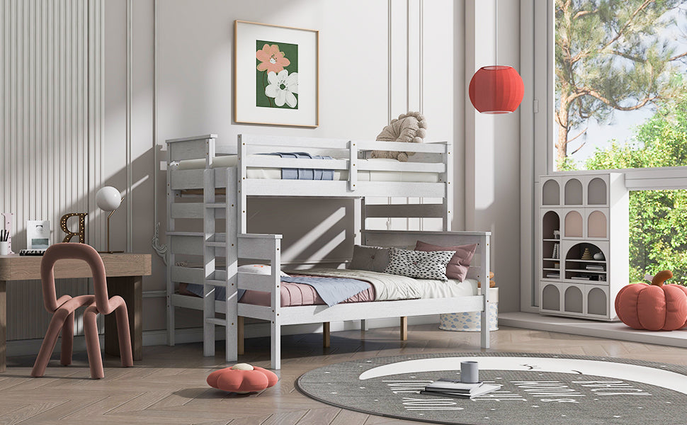 Wood Twin over Full Bunk Bed with Ladder White - Korvel