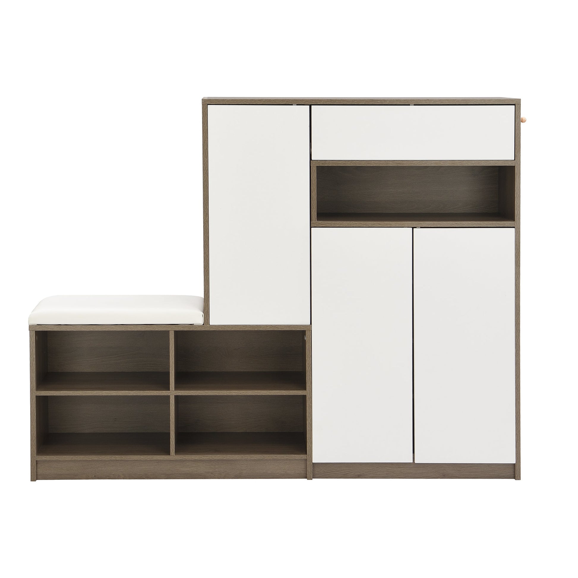 ON-TRANS 2-in-1 shoe storage platform and shoe cabinet, with soft cushioned seats and adjustable shelves, white - Korvel