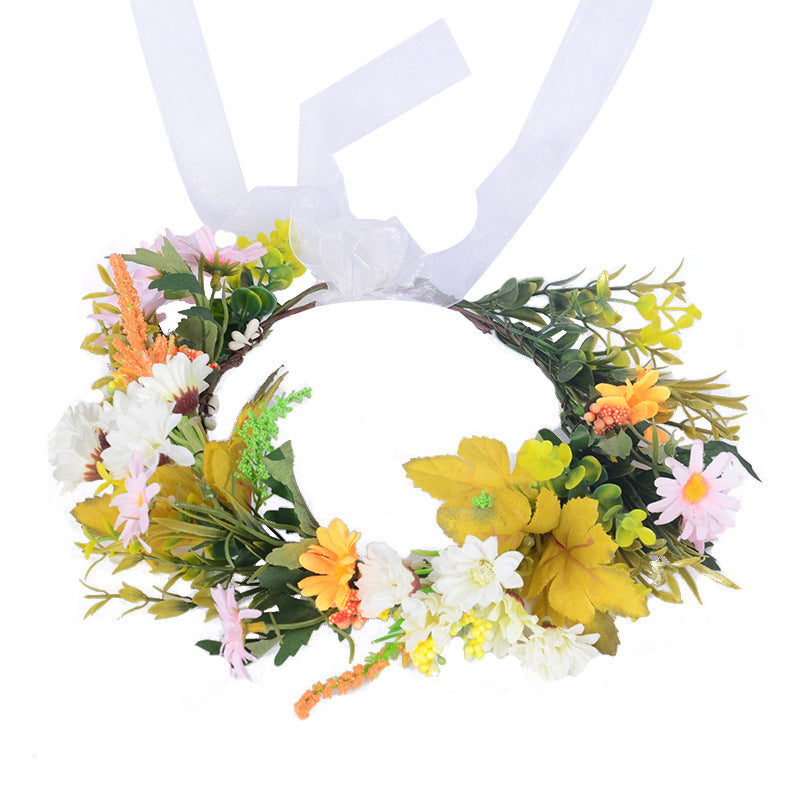 Flower garland scenic spot birthday wedding best friend bridesmaid headband small chrysanthemum flower wreath headwear - Korvel