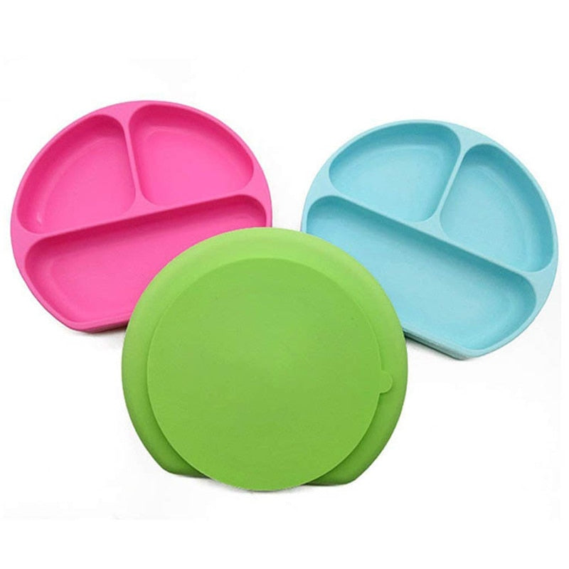 children's dishes baby Silicone Sucker Bowl Baby Smile Face Plate Tableware Set Smile Face Baby Tableware Set kids plate - Korvel