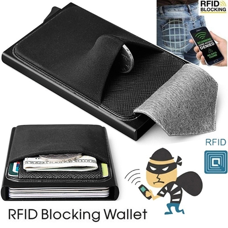 Business Men Credit Card Wallet Aluminum Cash ID Card Holder  Case Blocking Slim Metal Wallet Coin Purse Black - Korvel