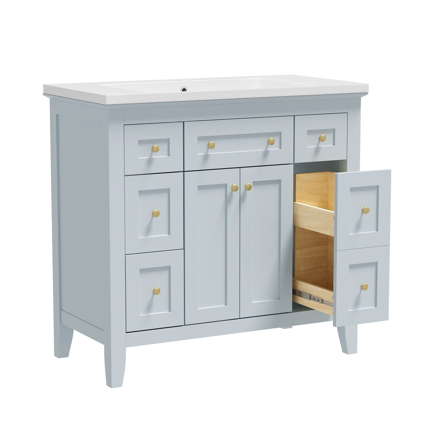 Meuble de salle de bain bleu clair de 36" avec évier en résine et rangement