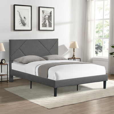 Elegant Queen Size Upholstered Platform Bed Frame in Grey