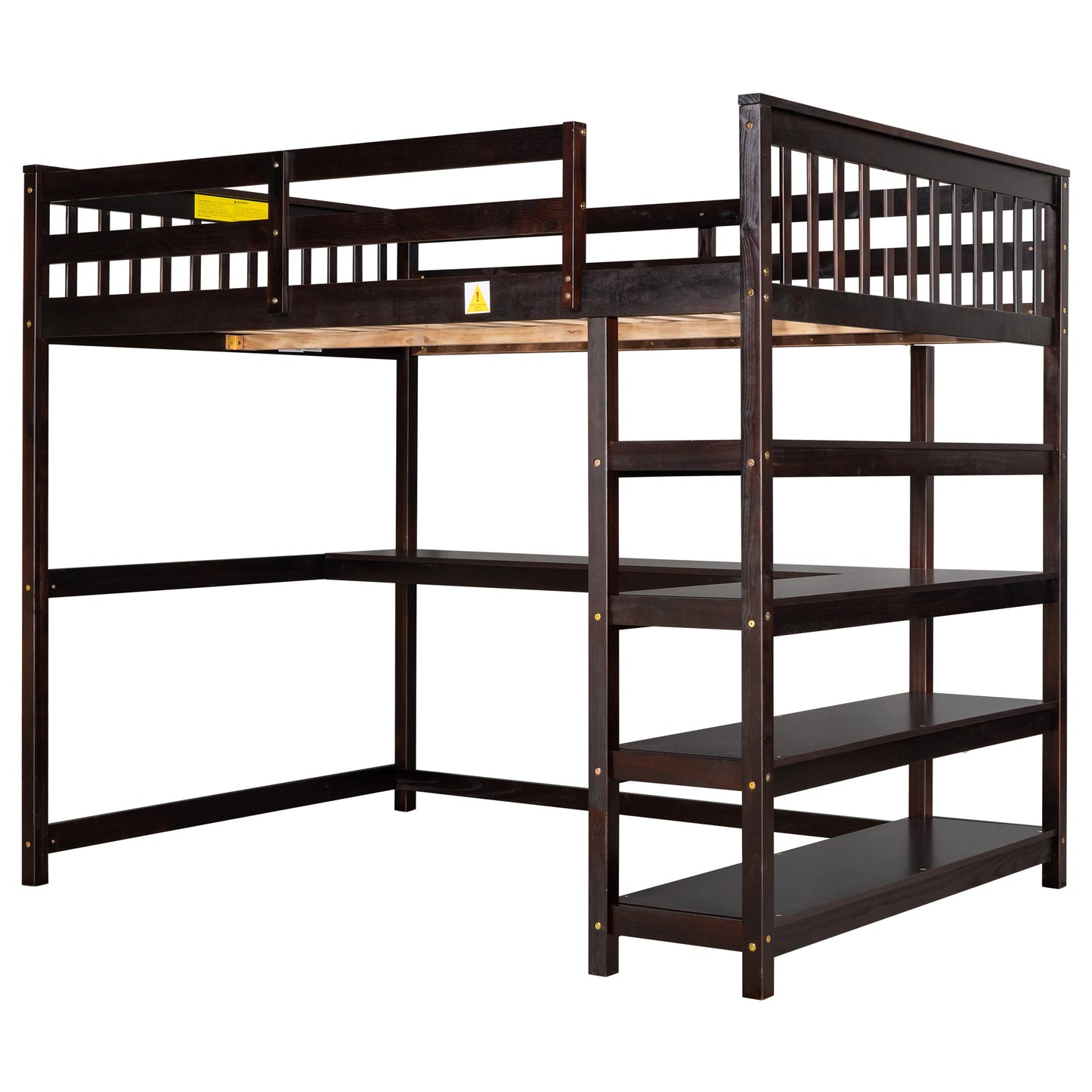 Full Size Loft Bed with Storage Shelves and Under-bed Desk  Espresso - Korvel