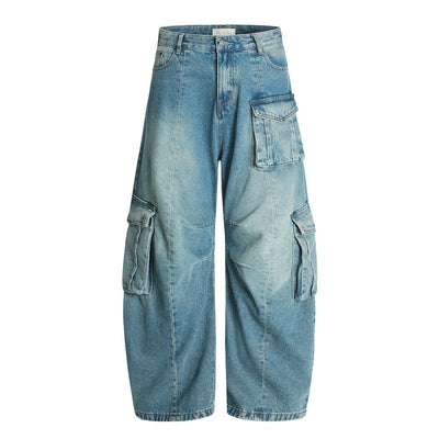 Vintage Washed Multi-Pocket Workwear Jeans for Men