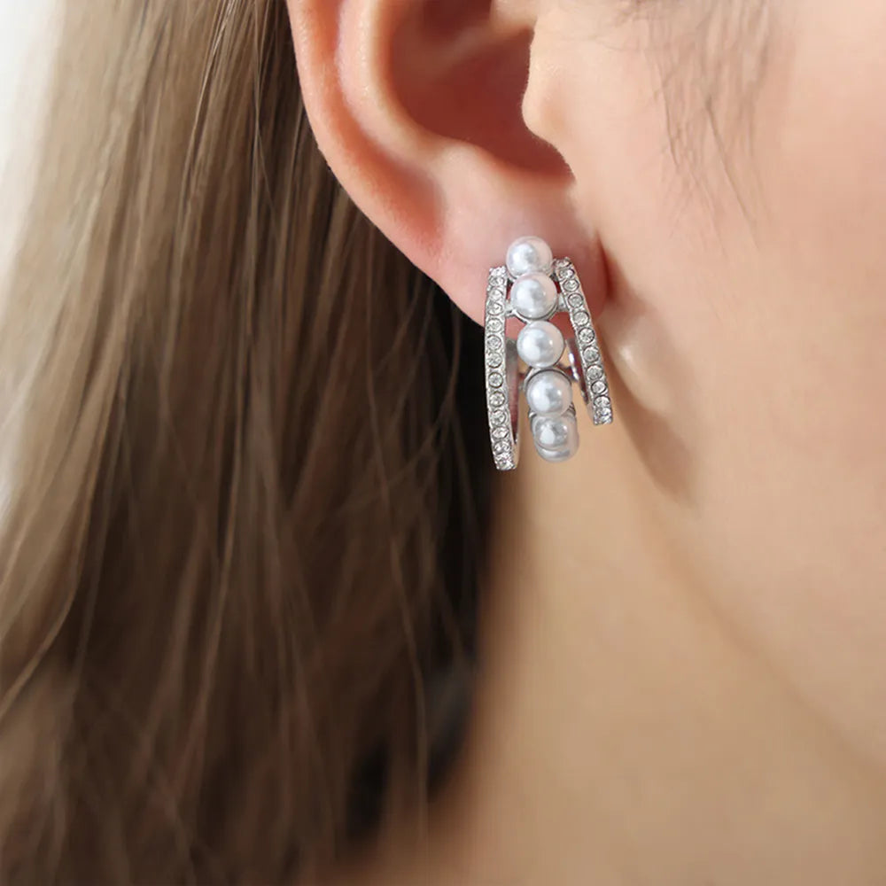 Pearl Titanium Steel C-Hoop Earrings - Korvel