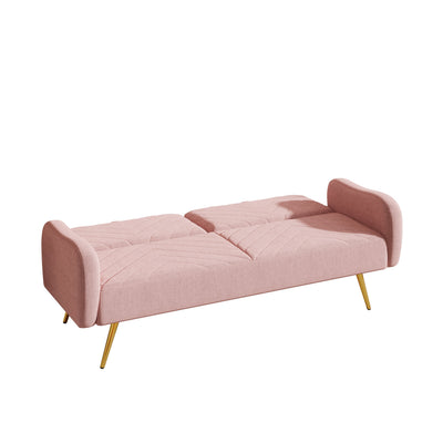 70.47" Pink Fabric Double Sofa with Split Backrest and Two Throw Pillows - Korvel
