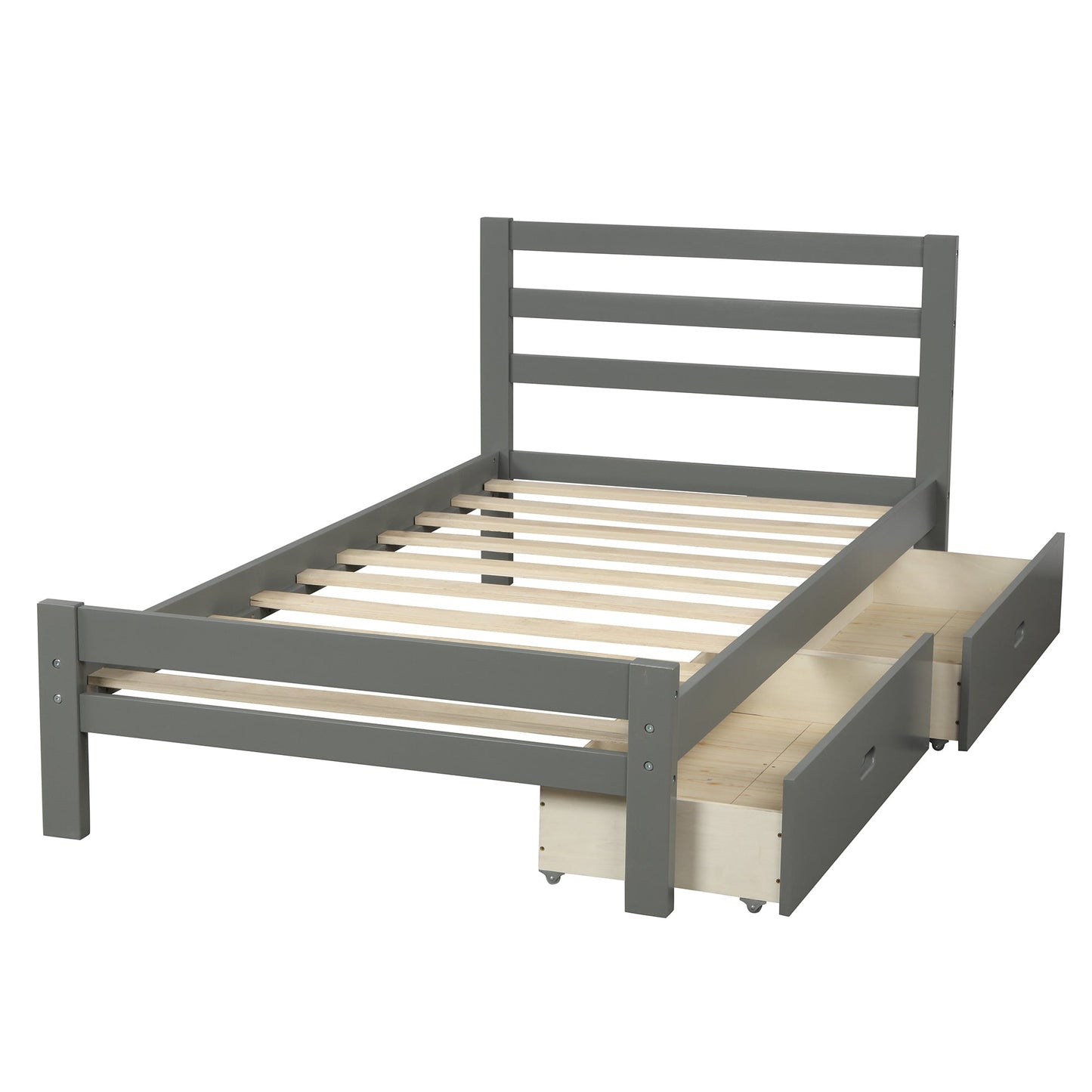 Wood platform bed with two drawers  twin (gray) - Korvel