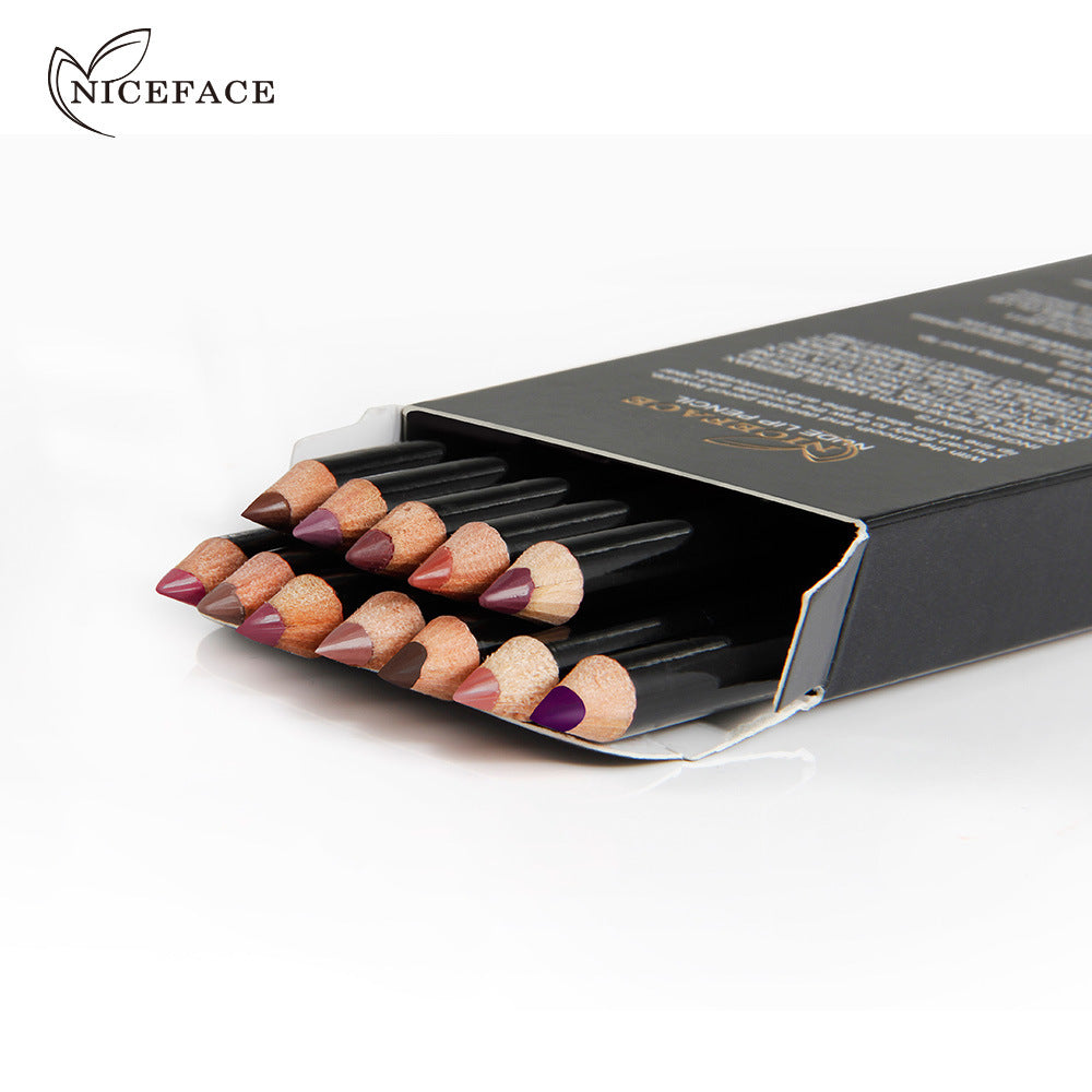 NICEFACE Nude Color Lip Pencil 12 Color Waterproof Lip Liner Nude Color Lip Pencil - Korvel